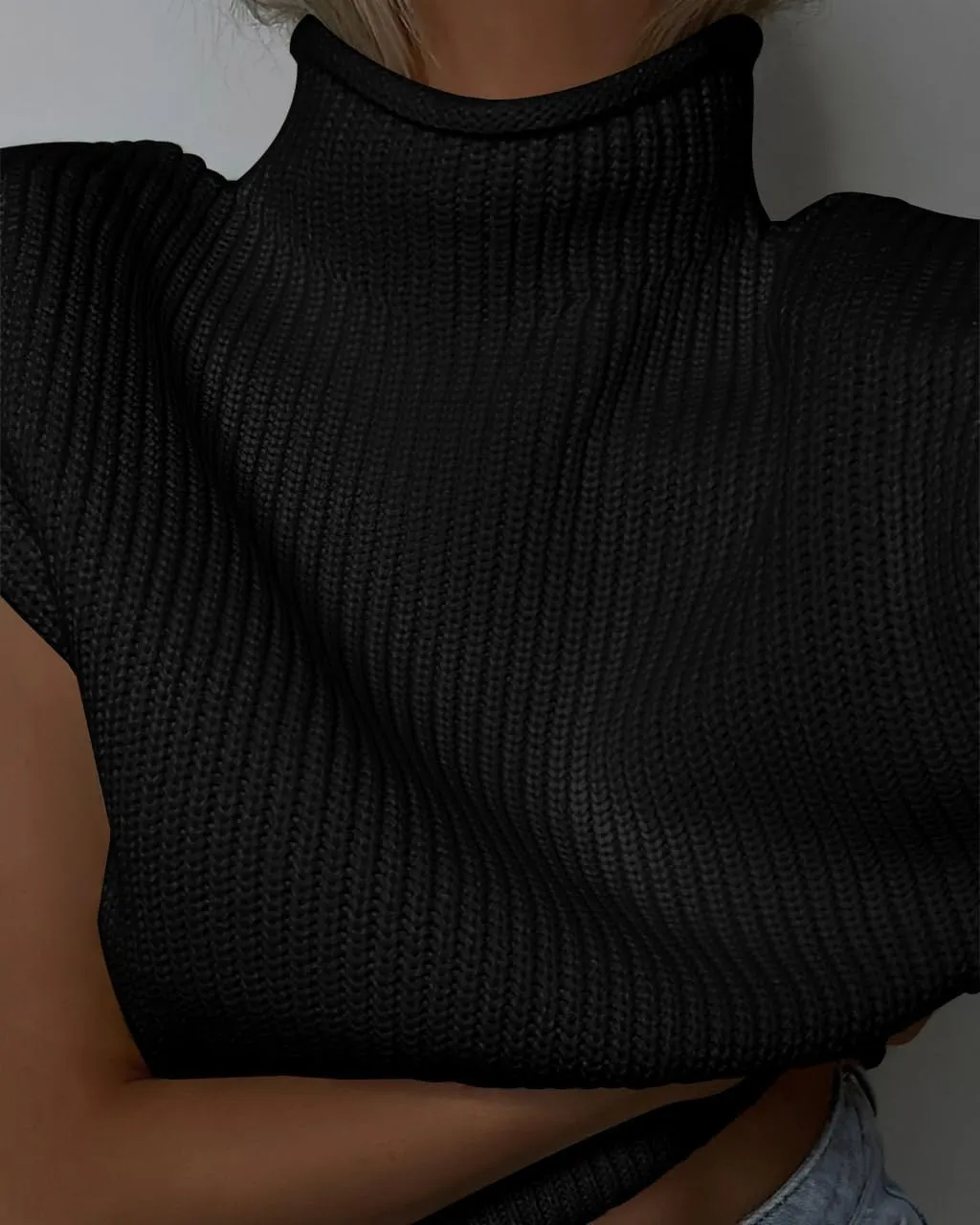 Women's Sleeveless Sweater Vest Elegant High Neck Mock Neck Cap Sleeve Knit Pullover Tank Tops