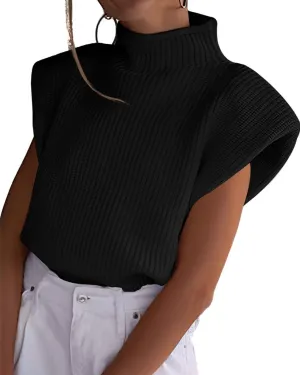Women's Sleeveless Sweater Vest Elegant High Neck Mock Neck Cap Sleeve Knit Pullover Tank Tops