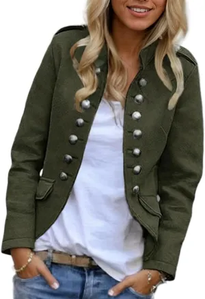 Women's Spring Double Breasted Open Front Blazers Jacket Business Casual Lightweight Stand Collar Cropped Coat