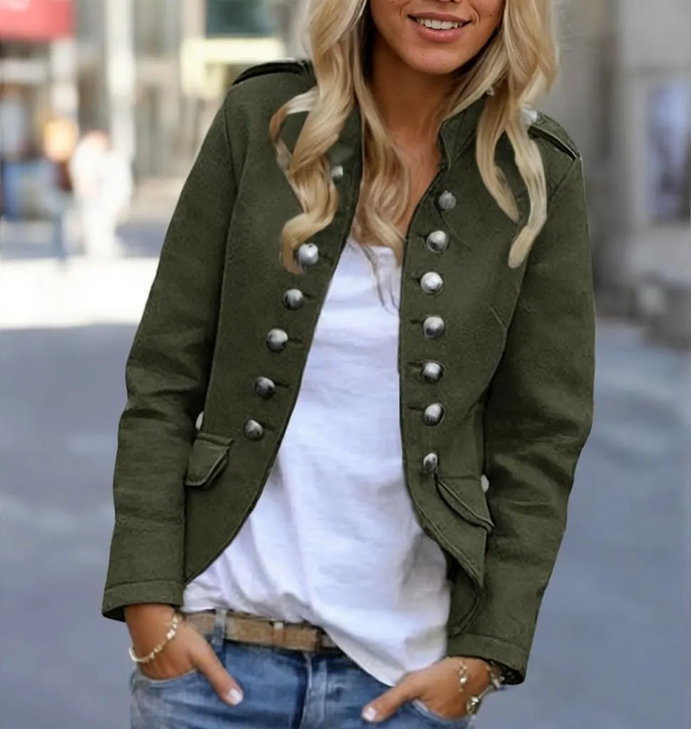 Women's Spring Double Breasted Open Front Blazers Jacket Business Casual Lightweight Stand Collar Cropped Coat