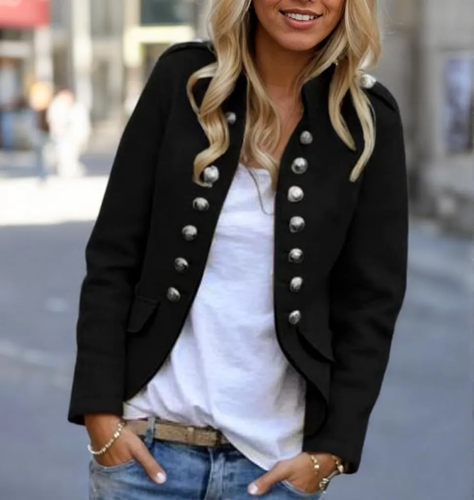 Women's Spring Double Breasted Open Front Blazers Jacket Business Casual Lightweight Stand Collar Cropped Coat