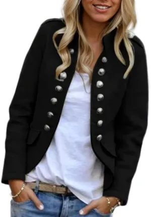Women's Spring Double Breasted Open Front Blazers Jacket Business Casual Lightweight Stand Collar Cropped Coat
