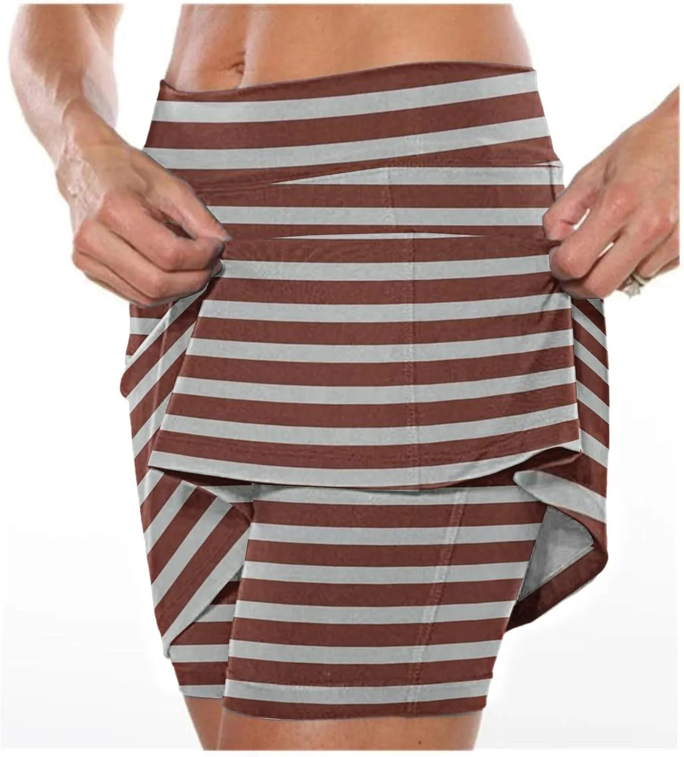 Womens Striped Skirt Shorts Stretchy High Waisted Home Relaxing Lounge Homewears Fitness Workout Yoga Casual Leggings