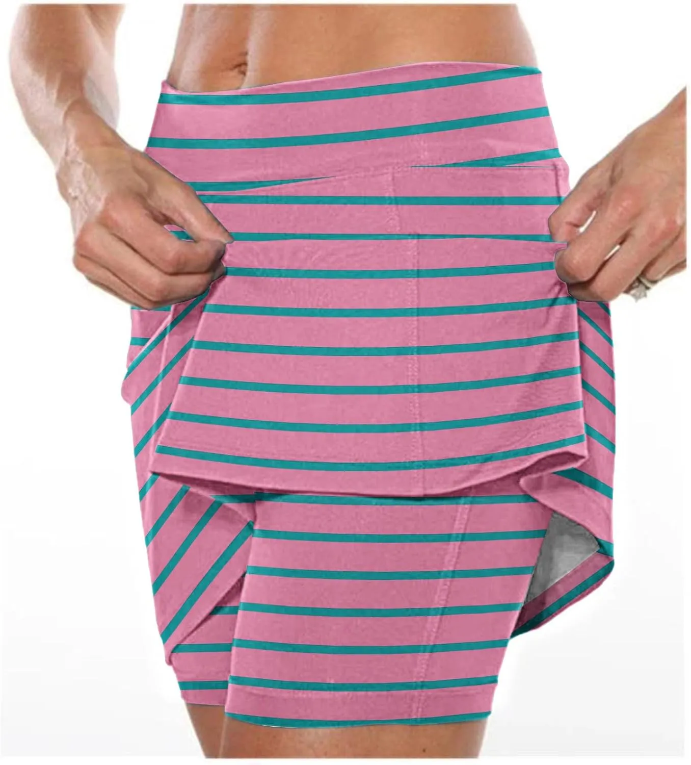 Womens Striped Skirt Shorts Stretchy High Waisted Home Relaxing Lounge Homewears Fitness Workout Yoga Casual Leggings