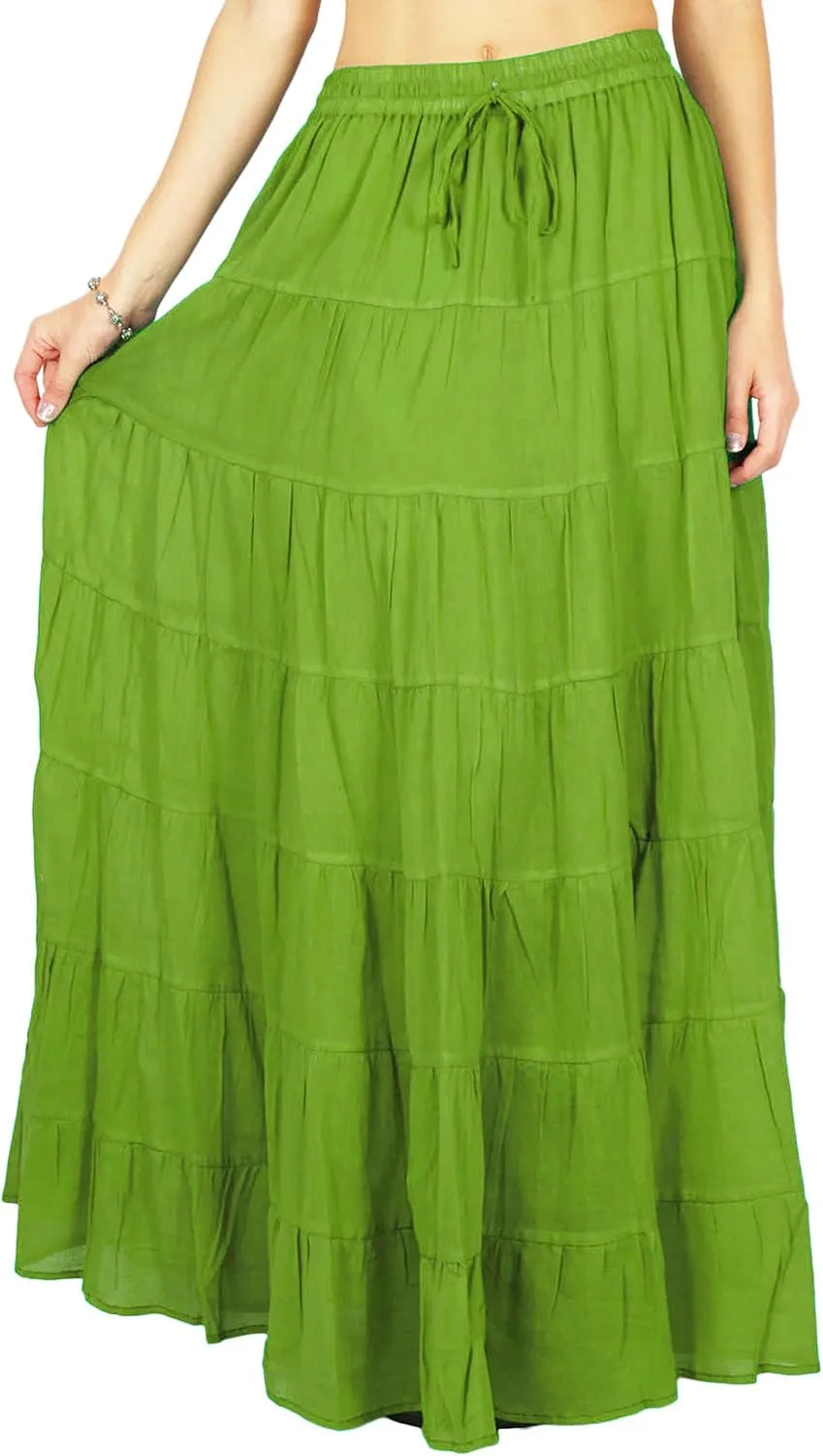 Women's Summer Cotton Skirt Ethnic Design Drawstring Waist