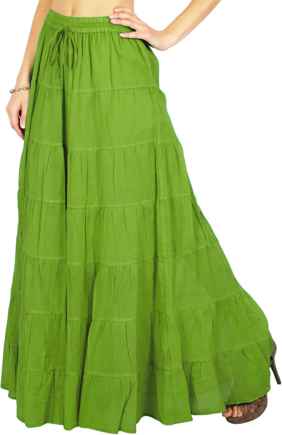 Women's Summer Cotton Skirt Ethnic Design Drawstring Waist