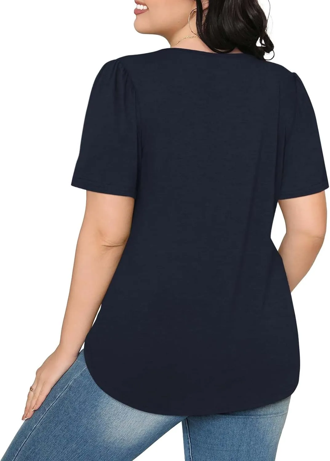 Womens Summer Short Sleeve Pleated Tops Crew Neck Puff Sleeve Blouses Tunic Tops 2024 Loose Fit Dressy Casual T Shirts