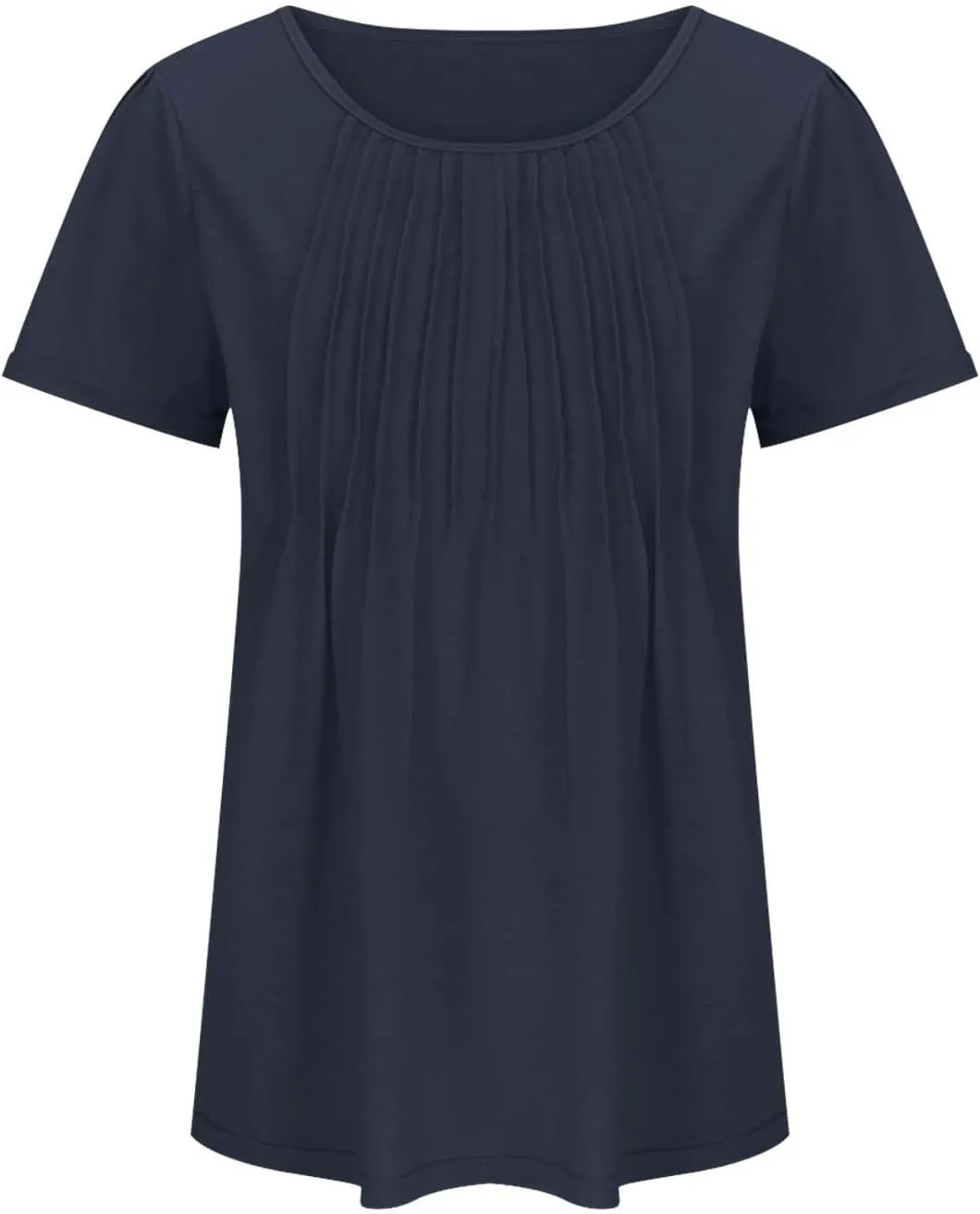 Womens Summer Short Sleeve Pleated Tops Crew Neck Puff Sleeve Blouses Tunic Tops 2024 Loose Fit Dressy Casual T Shirts
