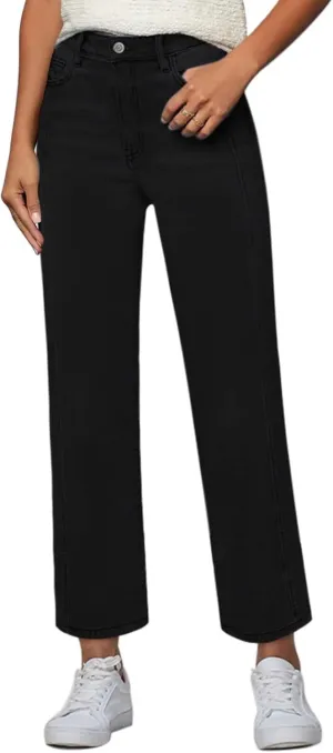 Womens Wide Leg Jeans High Waisted Stretchy Front Seams Ankle Length Straight Leg Jeans for Women
