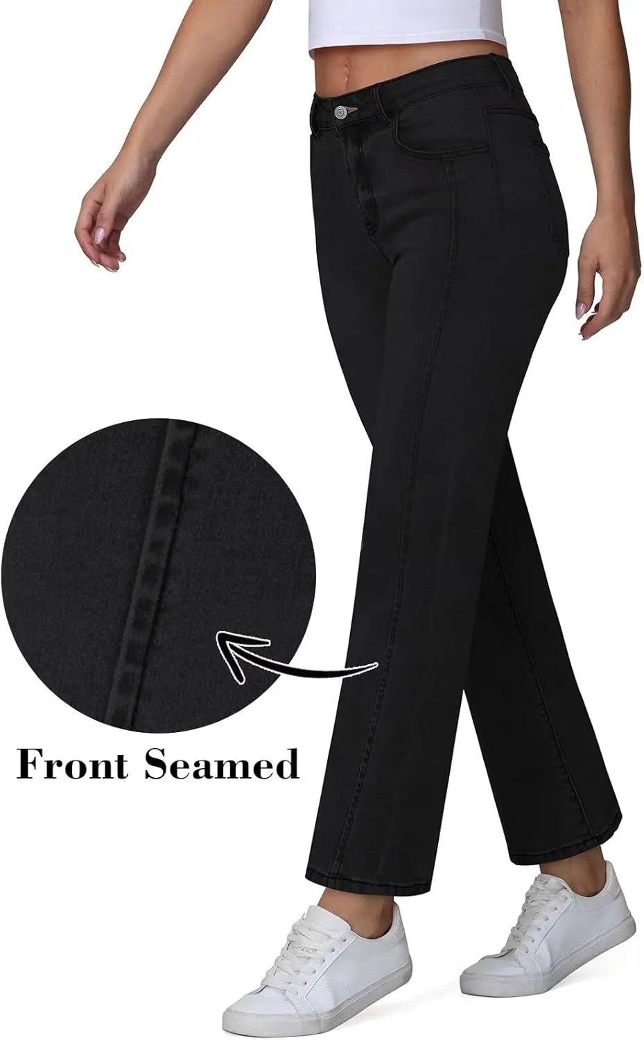 Womens Wide Leg Jeans High Waisted Stretchy Front Seams Ankle Length Straight Leg Jeans for Women