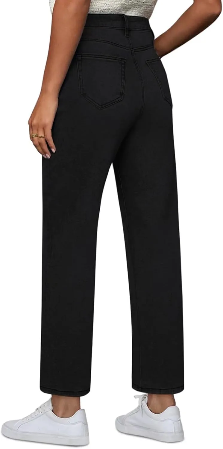 Womens Wide Leg Jeans High Waisted Stretchy Front Seams Ankle Length Straight Leg Jeans for Women