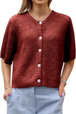 Women's Y2K Summer Button Down Sweater Cardigans Shirts Short Sleeve Knitted Blouse Top Going Out Cropped Knit Tops