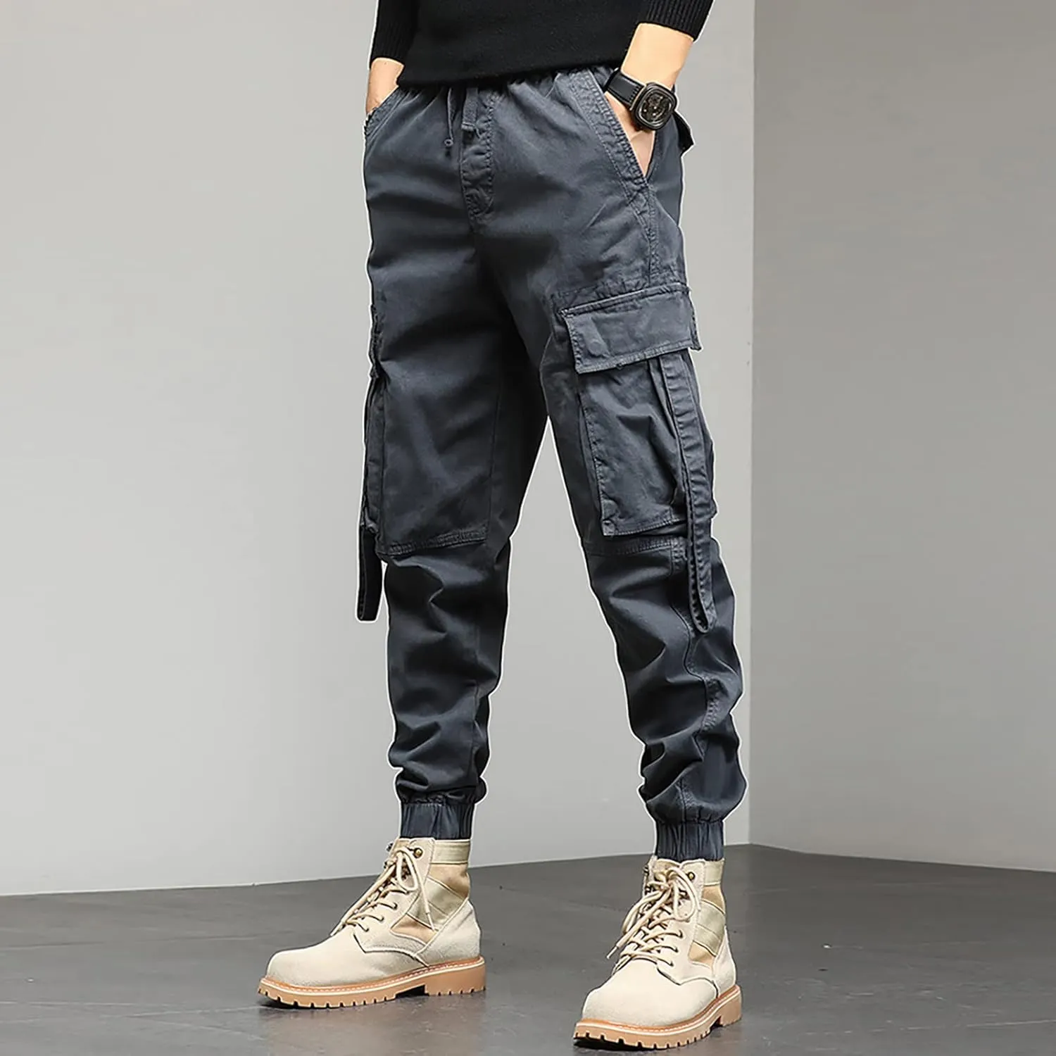 Work Pants for Men Slim Fit Casual Hiking Pants Workout Joggers Stretch Outdoor Twill Track Sweatpants Multi Pockets