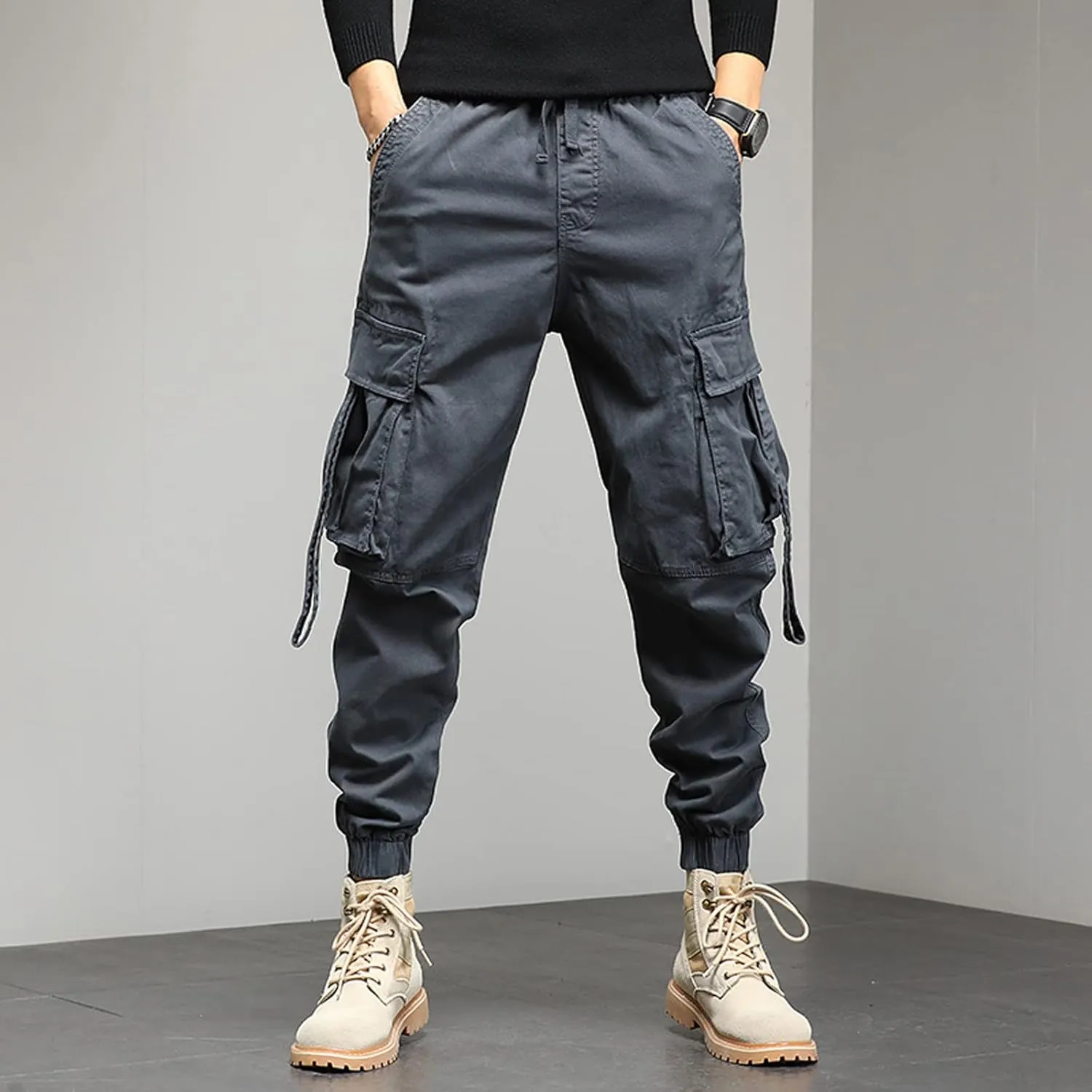Work Pants for Men Slim Fit Casual Hiking Pants Workout Joggers Stretch Outdoor Twill Track Sweatpants Multi Pockets