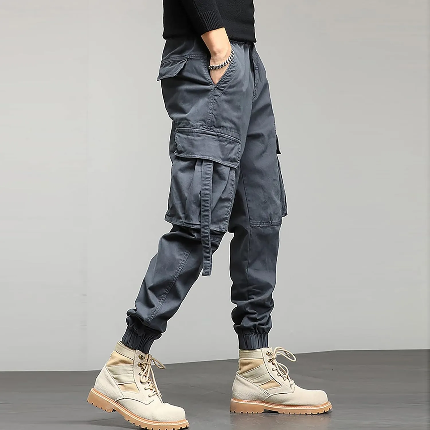 Work Pants for Men Slim Fit Casual Hiking Pants Workout Joggers Stretch Outdoor Twill Track Sweatpants Multi Pockets