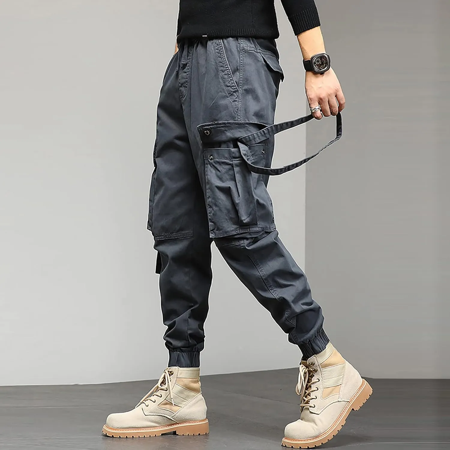 Work Pants for Men Slim Fit Casual Hiking Pants Workout Joggers Stretch Outdoor Twill Track Sweatpants Multi Pockets