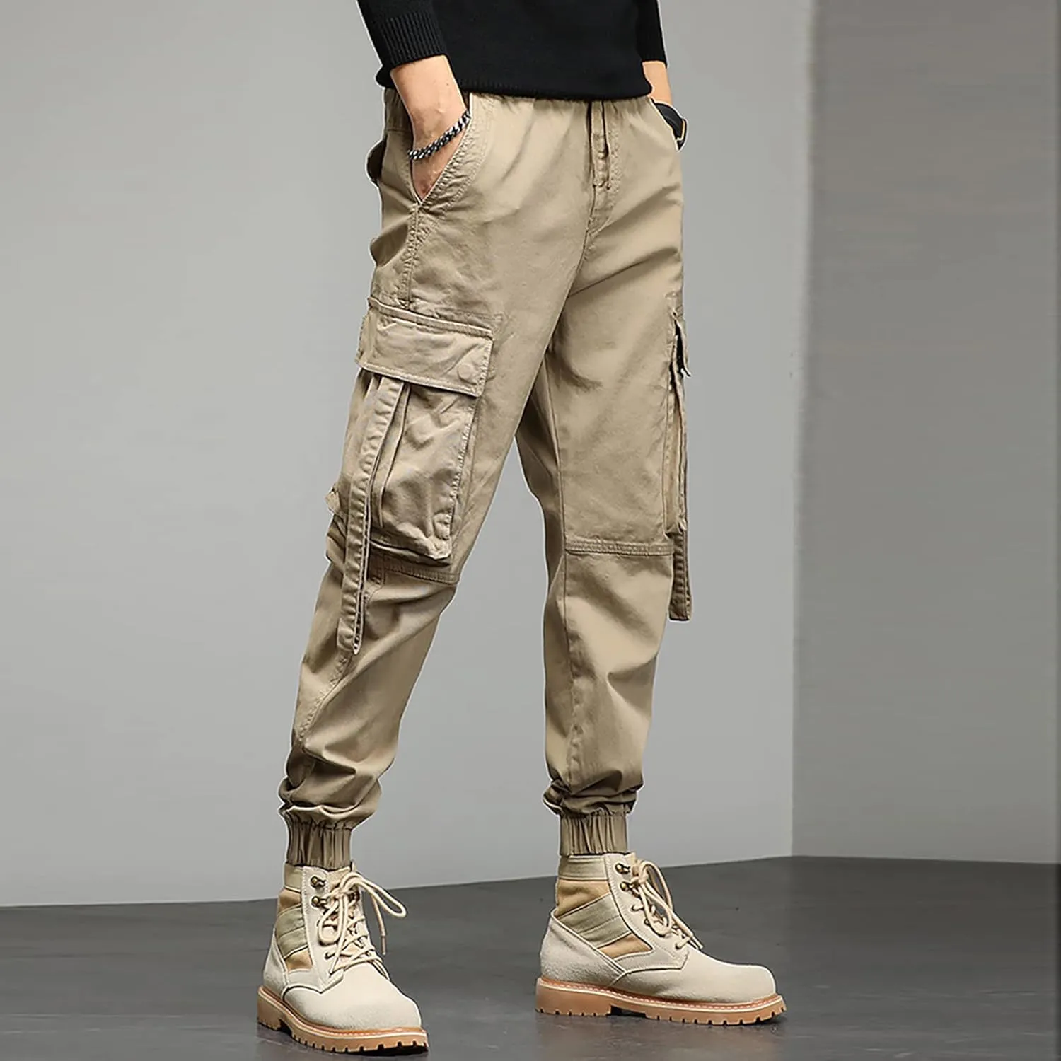 Work Pants for Men Slim Fit Casual Hiking Pants Workout Joggers Stretch Outdoor Twill Track Sweatpants Multi Pockets