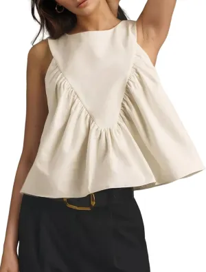 Wyeysyt Peplum Tops for Women Shirred Swing Tank Tops Pleated Flowy Vest Casual Sleeveless Blouse Loose Fit Ruffled Shirts