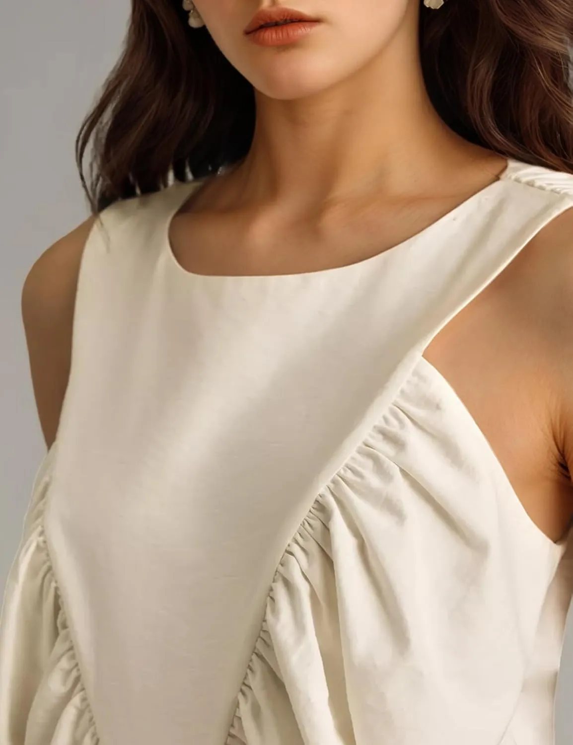 Wyeysyt Peplum Tops for Women Shirred Swing Tank Tops Pleated Flowy Vest Casual Sleeveless Blouse Loose Fit Ruffled Shirts