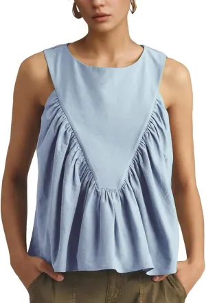 Wyeysyt Peplum Tops for Women Shirred Swing Tank Tops Pleated Flowy Vest Casual Sleeveless Blouse Loose Fit Ruffled Shirts