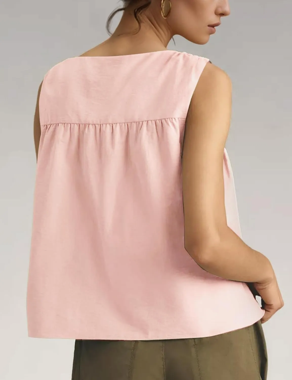 Wyeysyt Peplum Tops for Women Shirred Swing Tank Tops Pleated Flowy Vest Casual Sleeveless Blouse Loose Fit Ruffled Shirts