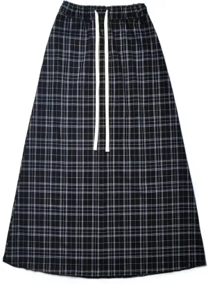 Y2K Plaid Maxi Skirt for Women Elastic High Waist Gingham A Line Flowy Swing Long Skirt Summer Retro Boho Streetwear
