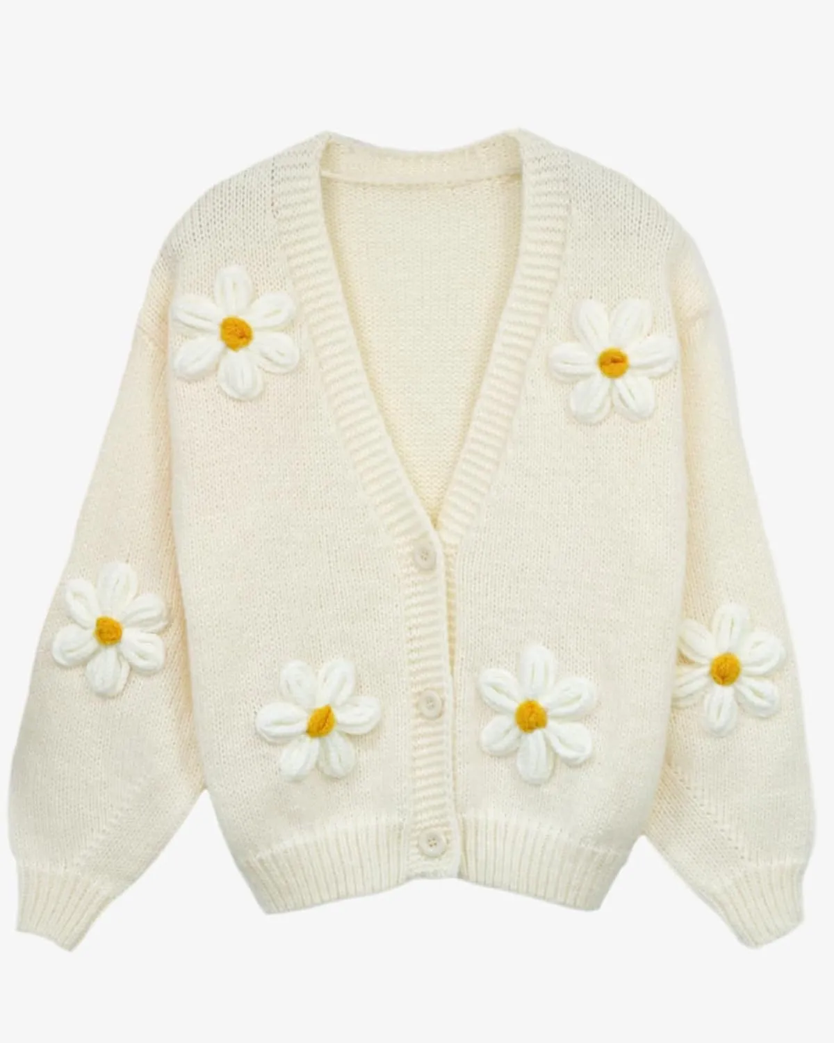 Y2k Sweater Cardigan for Women, Long Sleeve V-Neck Button Crochet Flower Knit Womens Clothes.