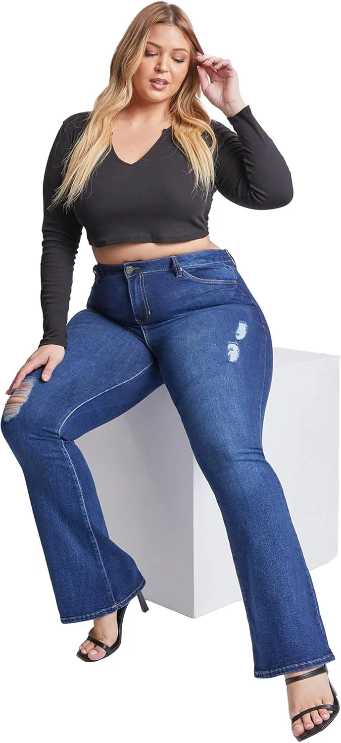 YMI Women's Junior Plus Size Basic Flare Jean