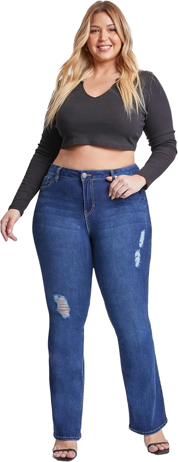 YMI Women's Junior Plus Size Basic Flare Jean