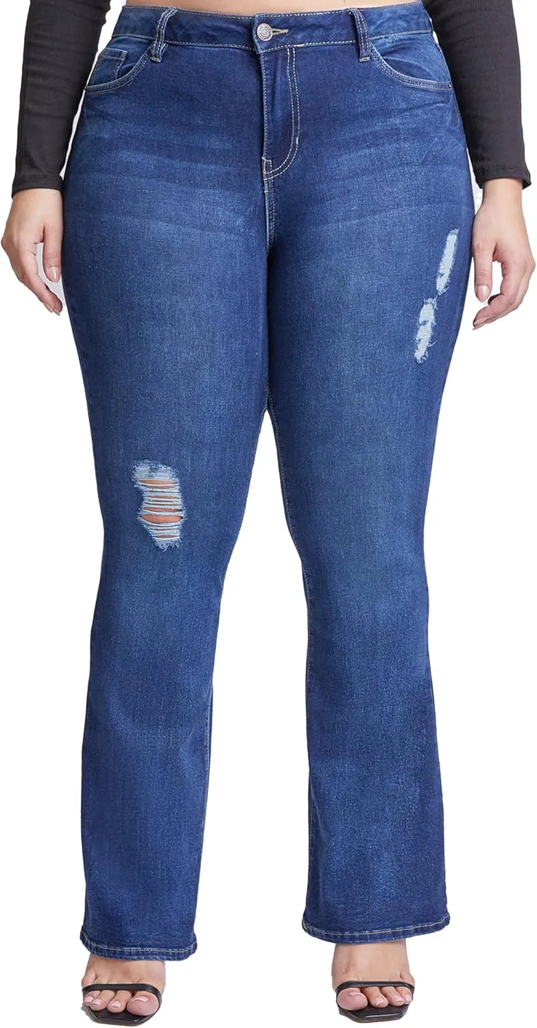 YMI Women's Junior Plus Size Basic Flare Jean